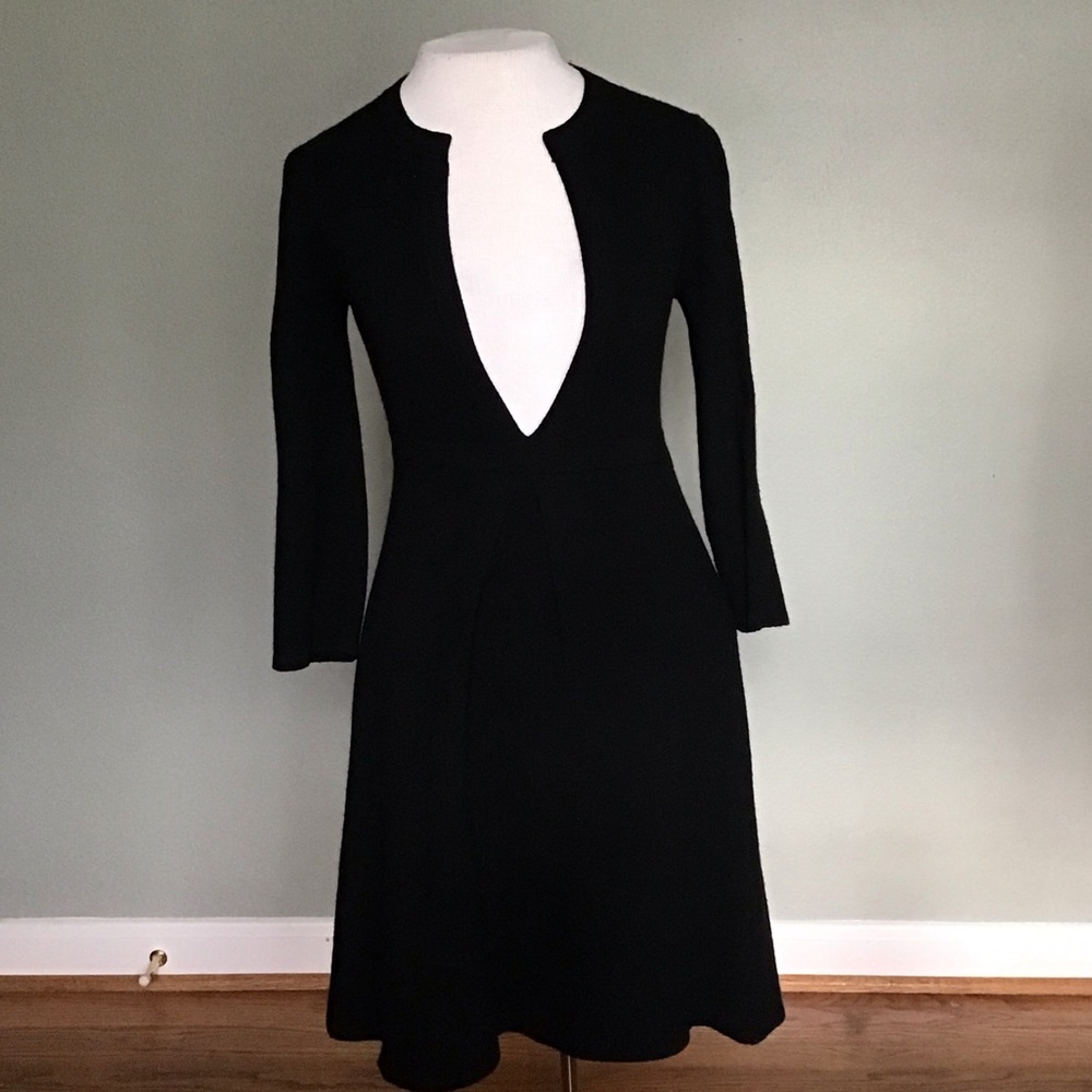 J. Crew Wool Cashmere Blend Black V Neck 3/4 Sleeve Sweater Dress Small EUC